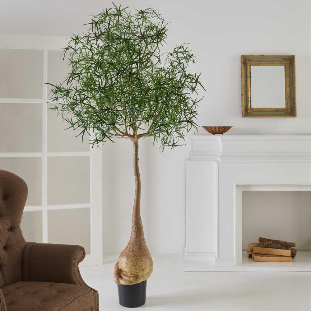 8' PEVA Queensland Bottle Leaf Artificial Tree w/Plastic Pot -Green - Image 2