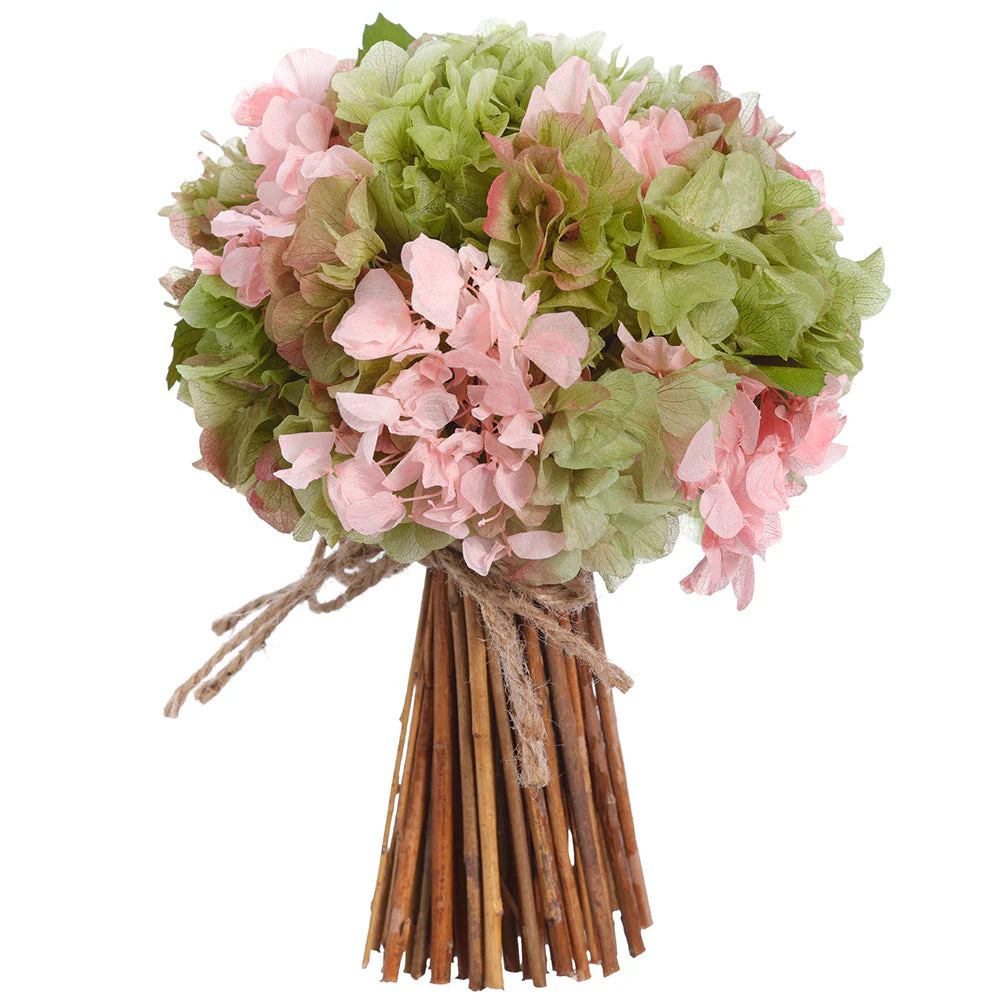 8" Preserved Hydrangea Standing Flower Bouquet -Green/Pink