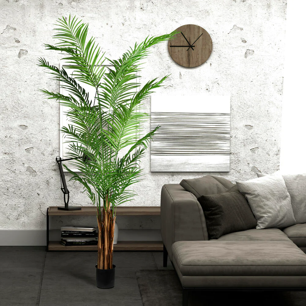 8' Silk Areca Palm Tree w/Plastic Pot -Green - Image 5