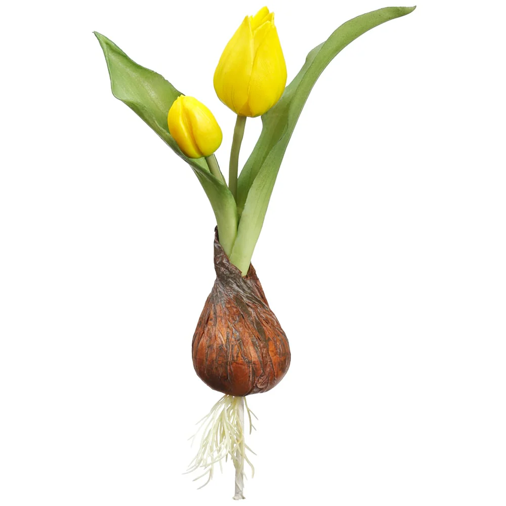 8" Silk Tulip Flower Stem With Bulb -Yellow/Green (Pack of 12)