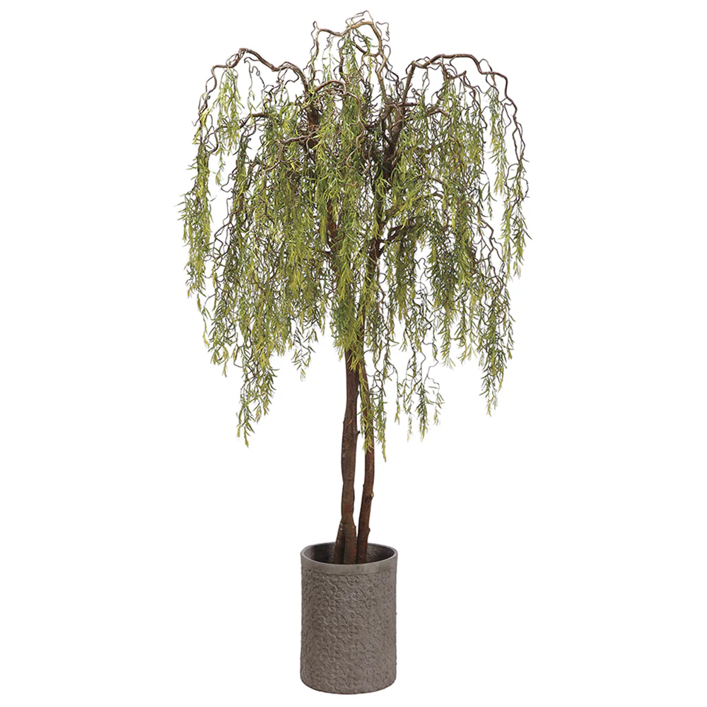 8' Weeping Willow Silk Tree w/Fiber Cement Planter -Green