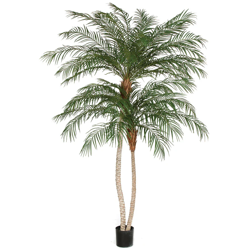 8'6" Phoenix Double Trunk Silk Palm Tree w/Pot -Green