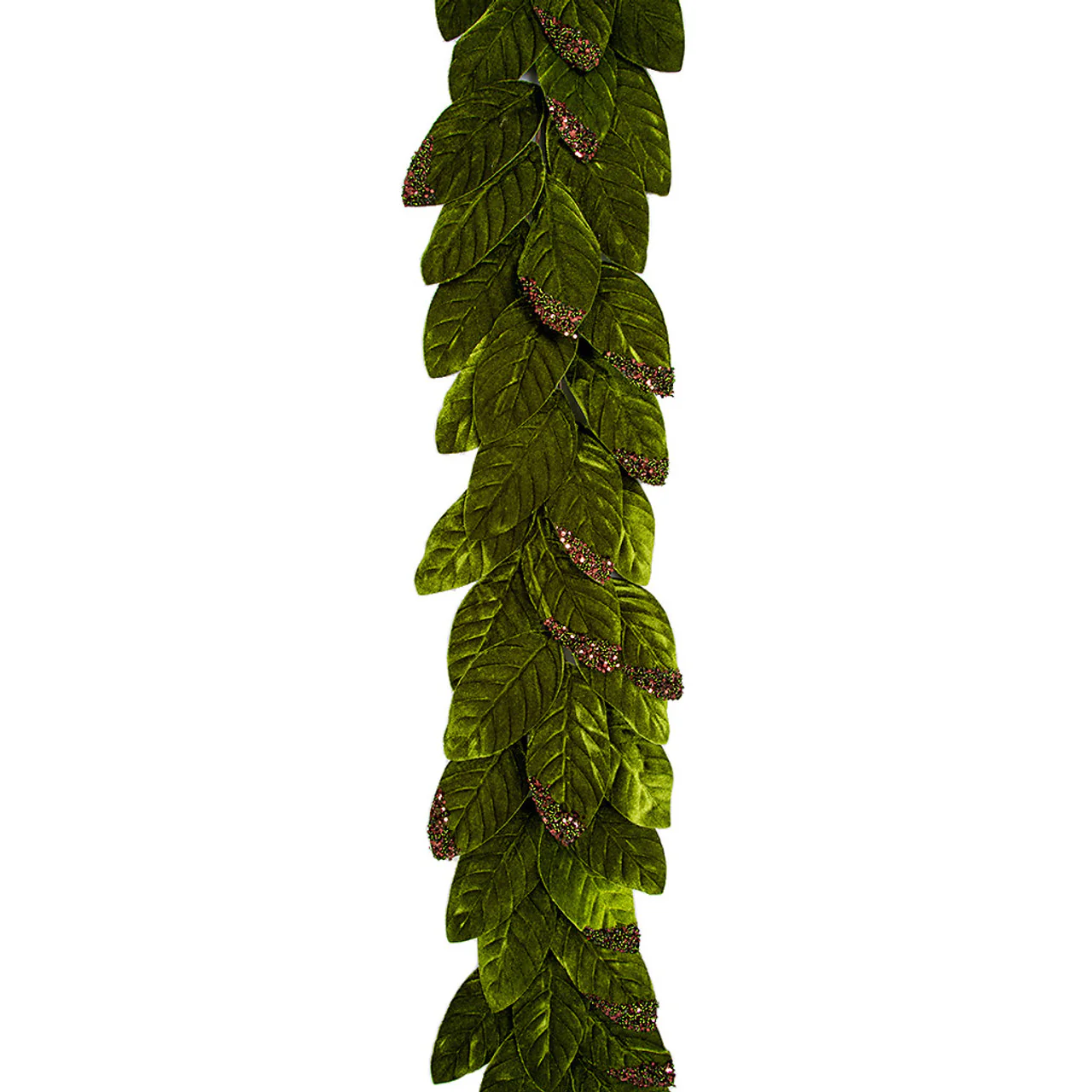 8'6" Sequin Artificial Velvet Magnolia Leaf Garland -Green/Brown (Pack of 4)