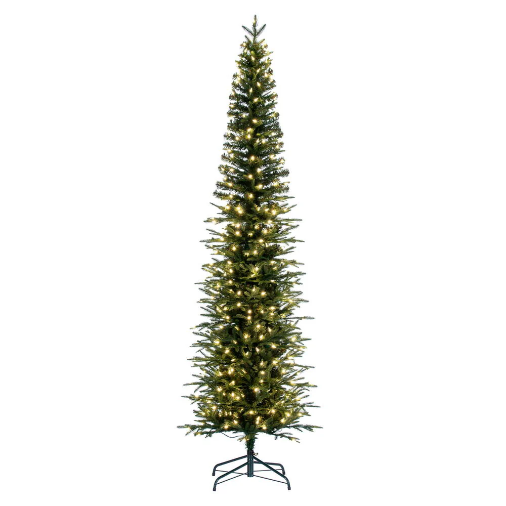 8''6"Hx36"W PE Pencil Bixley Fir Artificial Christmas Tree, LED Pre-Lit -Green