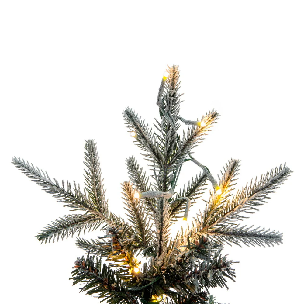 8'6"Hx36"W PE Pencil Frosted Bixley Pine Artificial Christmas Tree, Micro LED Pre-Lit (Multi-Mode) -White/Green - Image 2