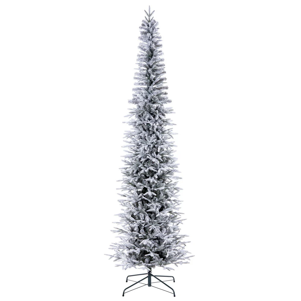 8'6"Hx36"W PE Pencil Frosted Bixley Pine Artificial Christmas Tree, Unlit -White/Green
