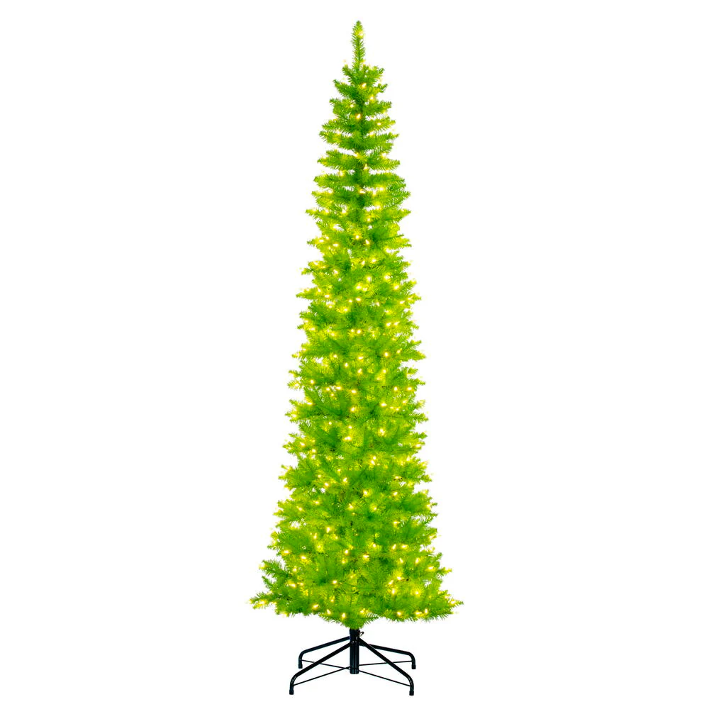8'6"Hx38"W Pencil Artificial Christmas Tree, LED Pre-Lit (Lime) -Lime