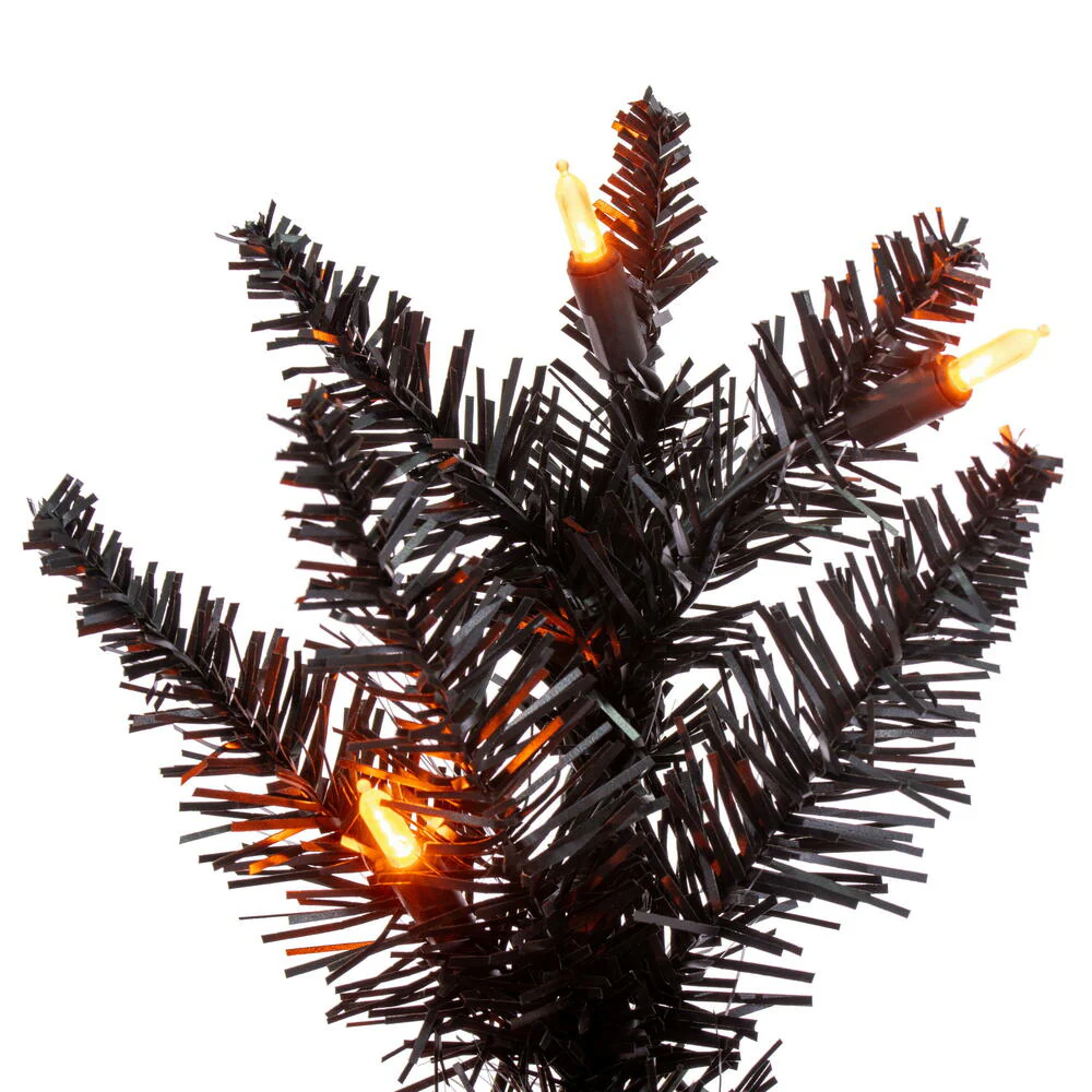 8'6"Hx38"W Pencil Artificial Christmas Tree, LED Pre-Lit (Orange) -Black - Image 2