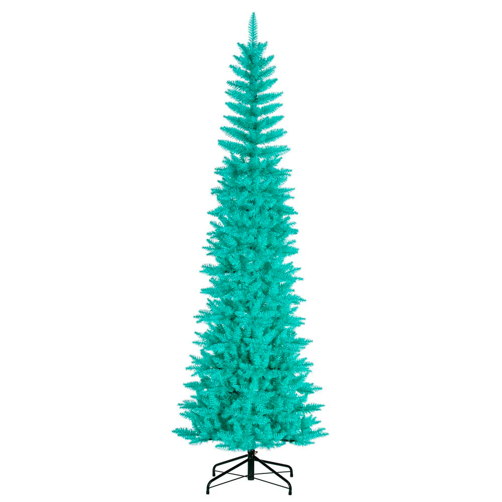 8'6"Hx38"W Pencil Artificial Christmas Tree, Unlit -Aqua