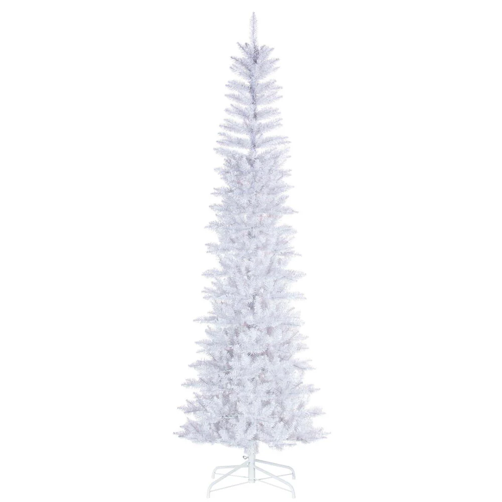 8'6"Hx38"W Pencil Artificial Christmas Tree, Unlit -White