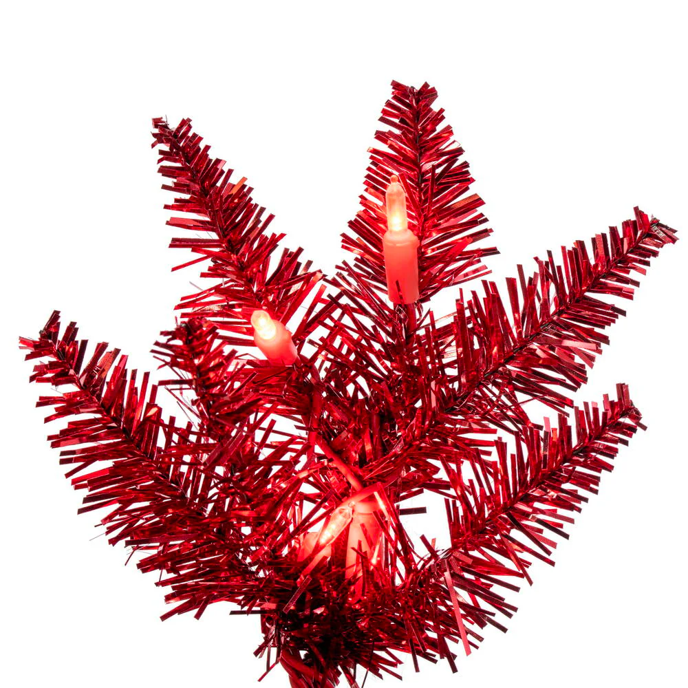 8'6"Hx38"W Tinsel Pencil Artificial Christmas Tree, LED Pre-Lit (Red) -Red - Image 2