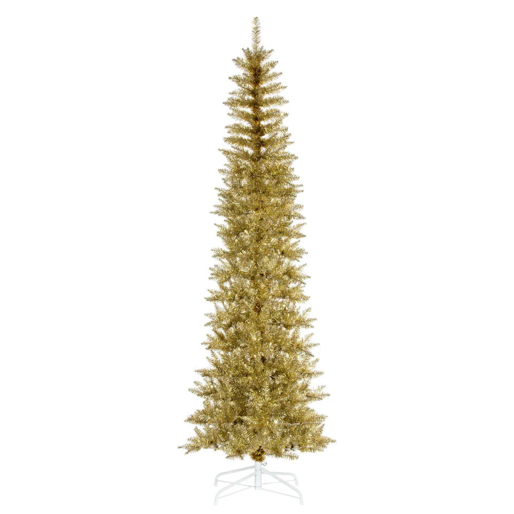 8'6"Hx38"W Tinsel Pencil Artificial Christmas Tree, Unlit -Champagne