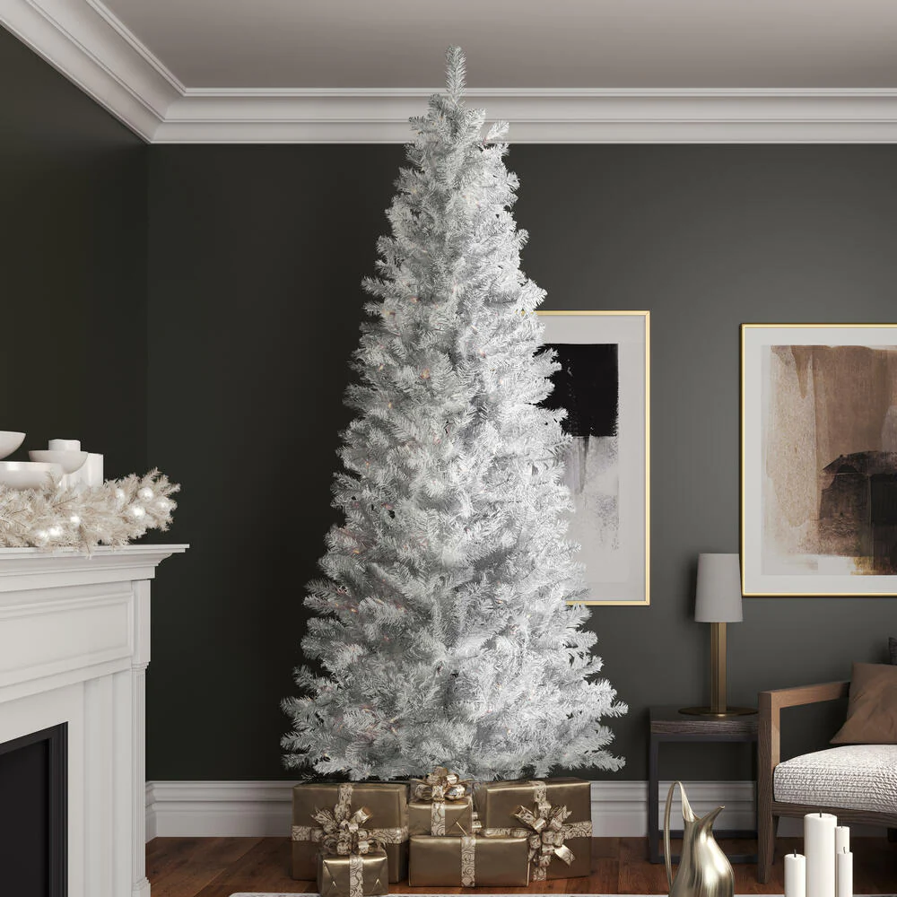 8'6"Hx40"W Pencil White Salem Pine Artificial Christmas Tree, LED Pre-Lit -White - Image 6