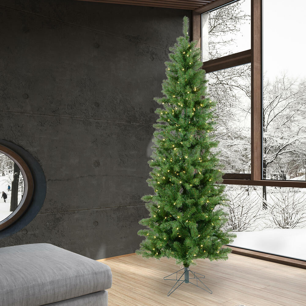 8'6"Hx40"W Slim Salem Pine Artificial Christmas Tree, LED Pre-Lit -Green - Image 7