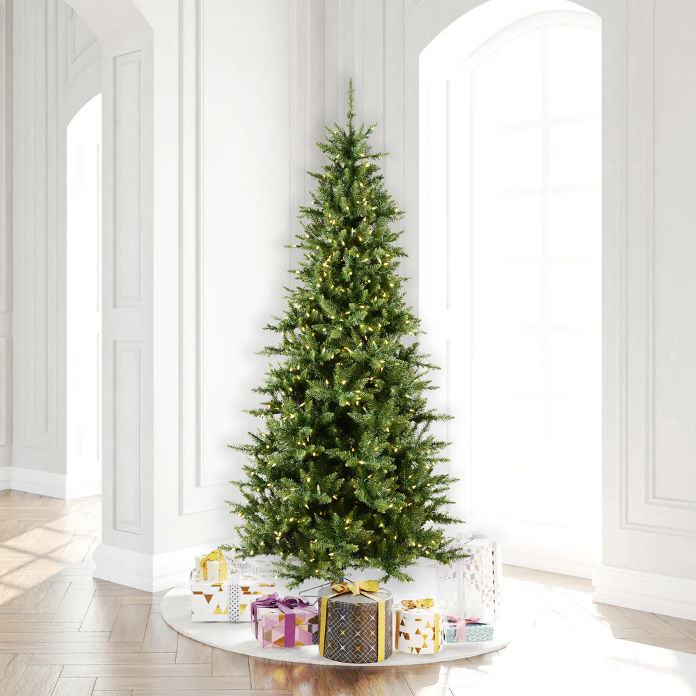 8'6"Hx50"W Slim Camdon Fir Artificial Christmas Tree, LED Pre-Lit -Green - Image 5