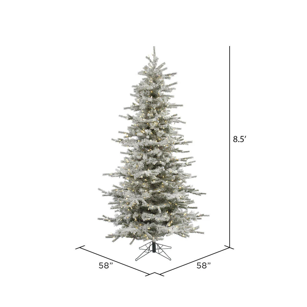 8'6"Hx58"W Flocked Sierra Artificial Christmas Tree, LED Pre-Lit -White/Green - Image 3