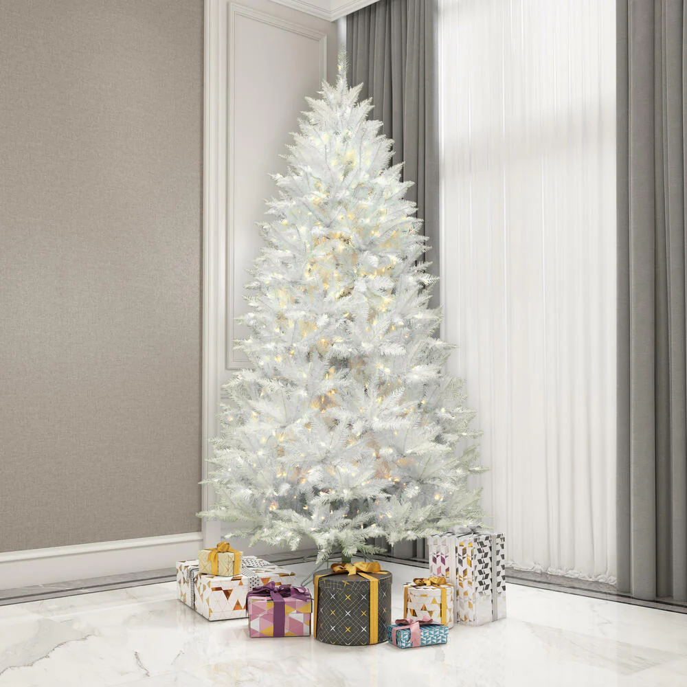 8'6"Hx58"W Sparkle White Spruce Artificial Christmas Tree, LED Pre-Lit -White - Image 5