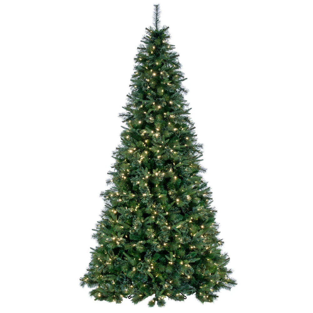 8'6"Hx61"W PE Cashmere Pine Artificial Christmas Tree, LED Pre-Lit -Green