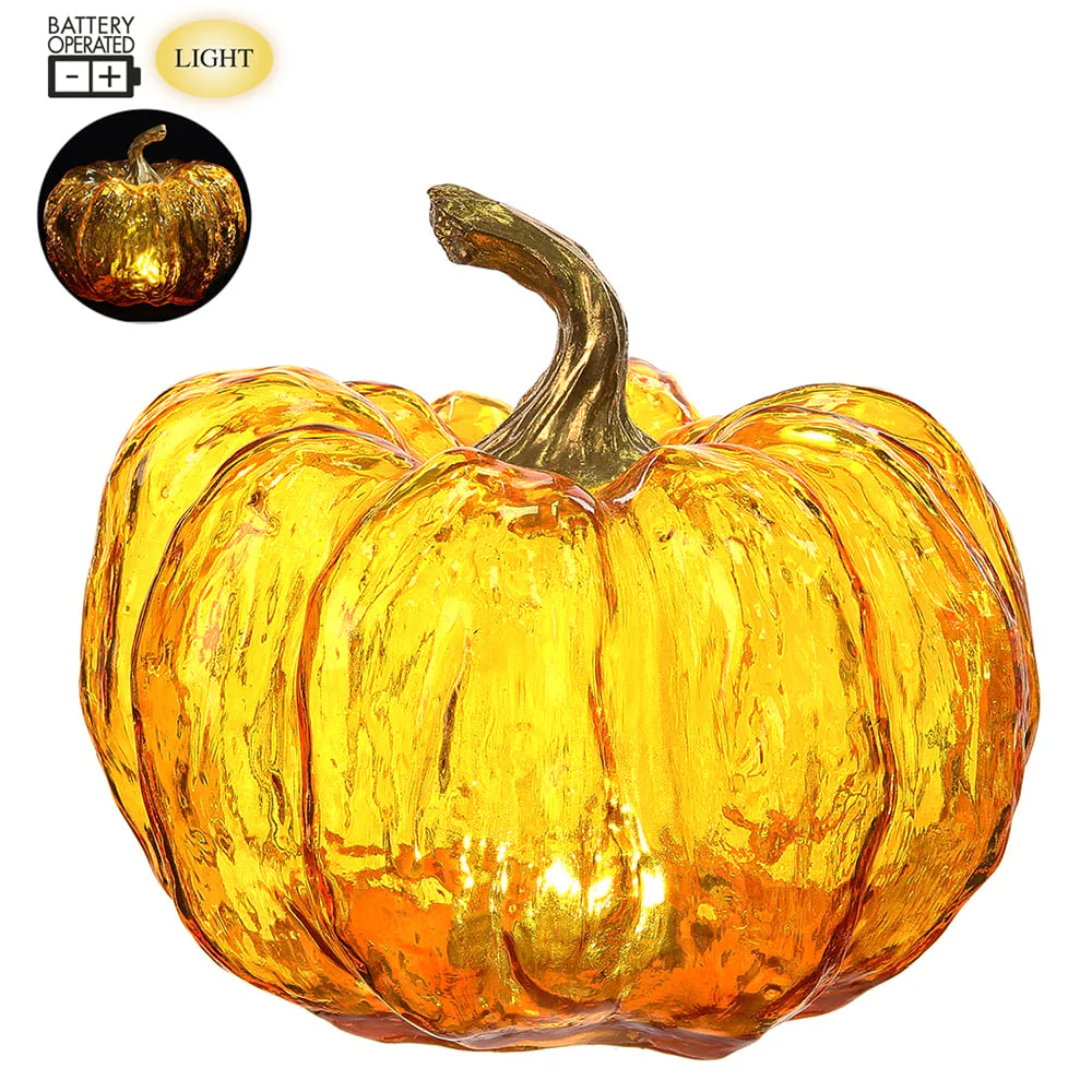 8"Hx10"W Artificial Pumpkin With Battery Operated Light -Orange (Pack of 2)