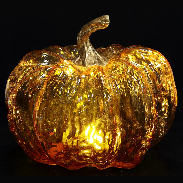8"Hx10"W Artificial Pumpkin With Battery Operated Light -Orange (Pack of 2) - Image 2