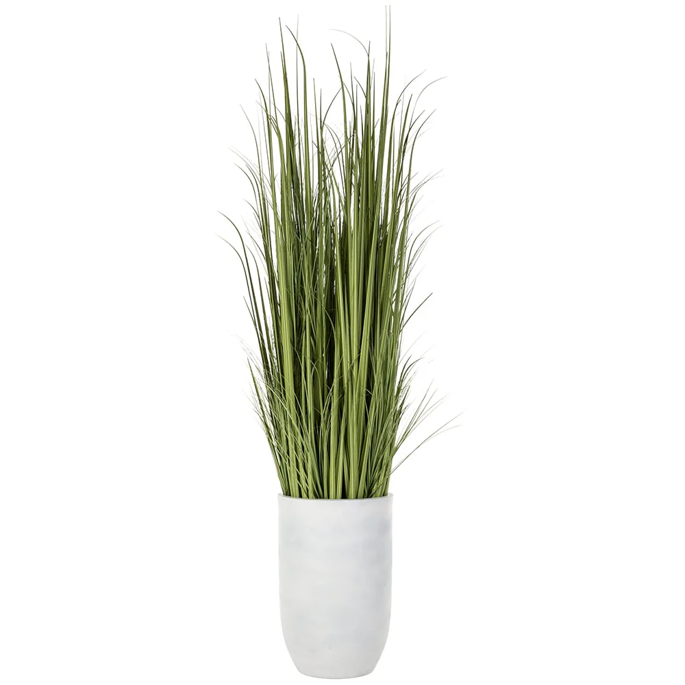 8'Hx20"W Wild Grass Artificial Plant w/White Cement Planter -Light Green