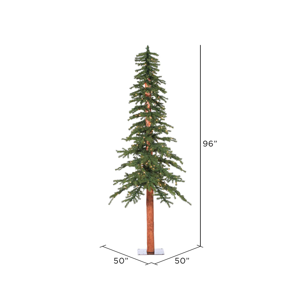 8'Hx50"W Natural Trunk Alpine Artificial Christmas Tree, LED Pre-Lit -Green - Image 2