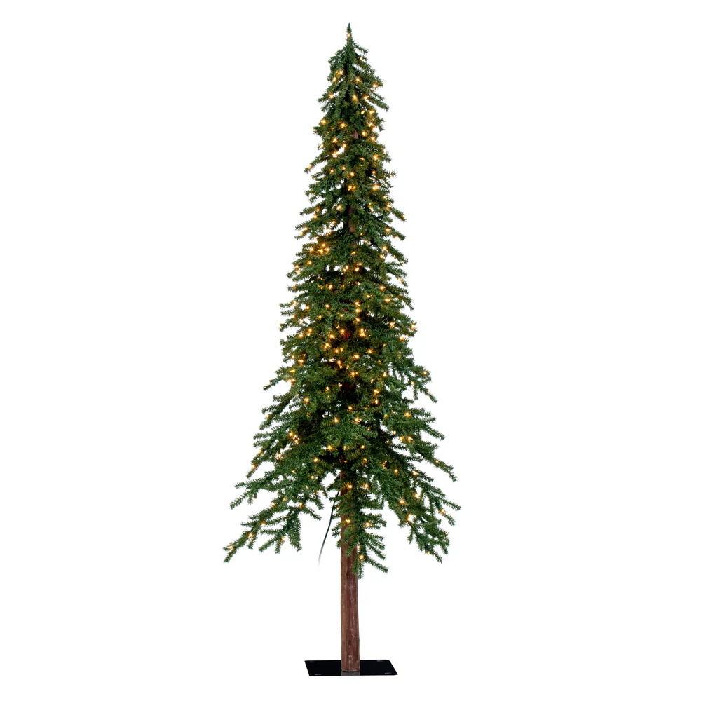 8'Hx50"W Natural Trunk Alpine Artificial Christmas Tree, Micro LED Pre-Lit (Multi-Mode) -Green