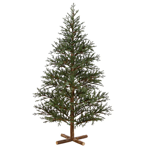 8'Hx60"W Wood Trunk Angel Pine Artificial Christmas Tree w/Wood Base, Unlit -Green