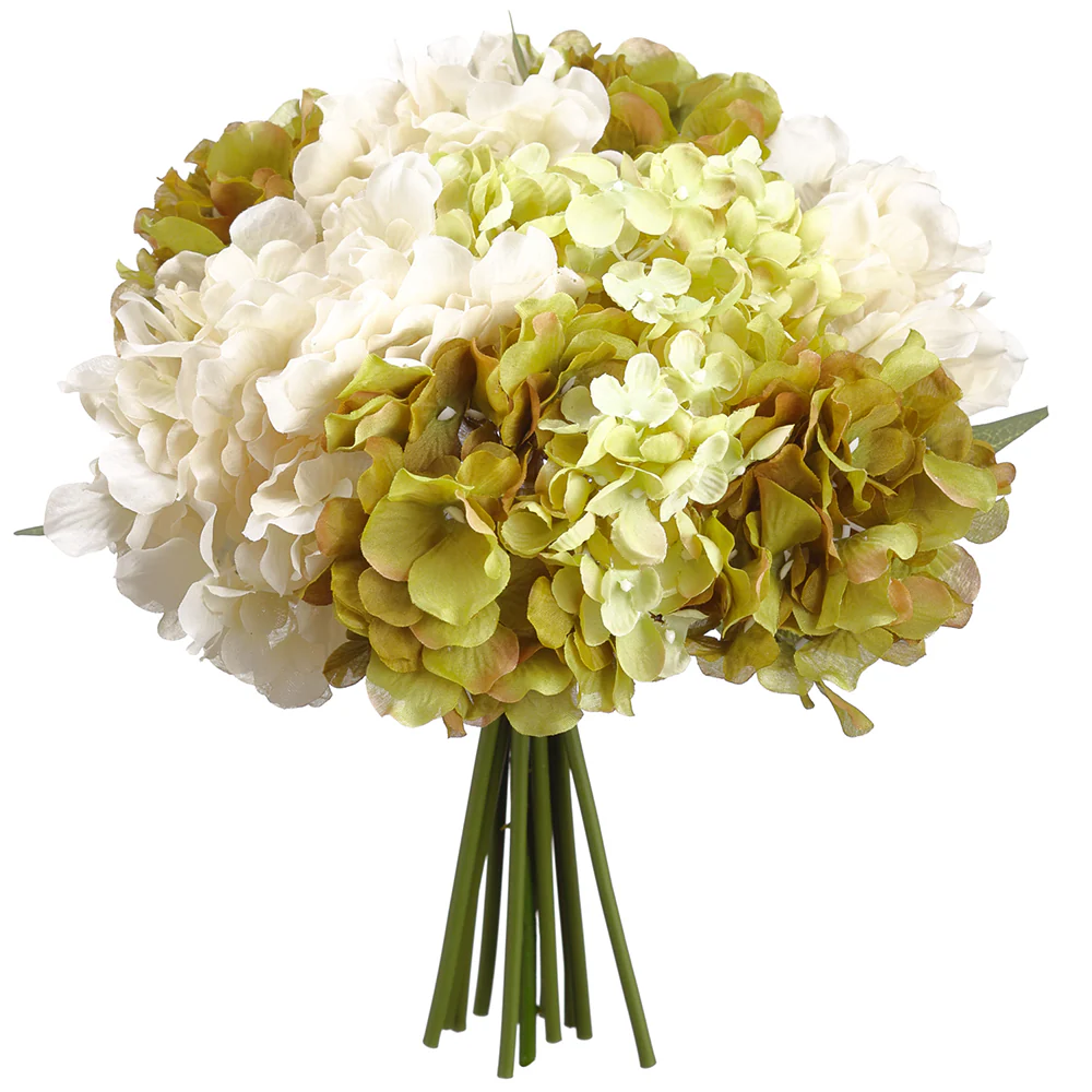 9.5" Hydrangea Silk Flower Bouquet -Olive Green/Cream (Pack of 6)