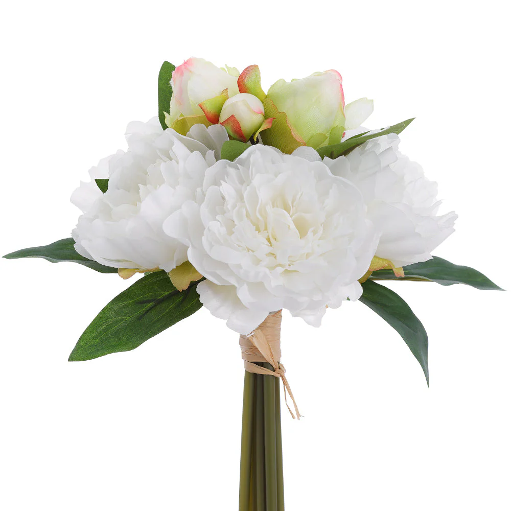 9.5" Peony Silk Flower Bouquet -Cream (Pack of 12)