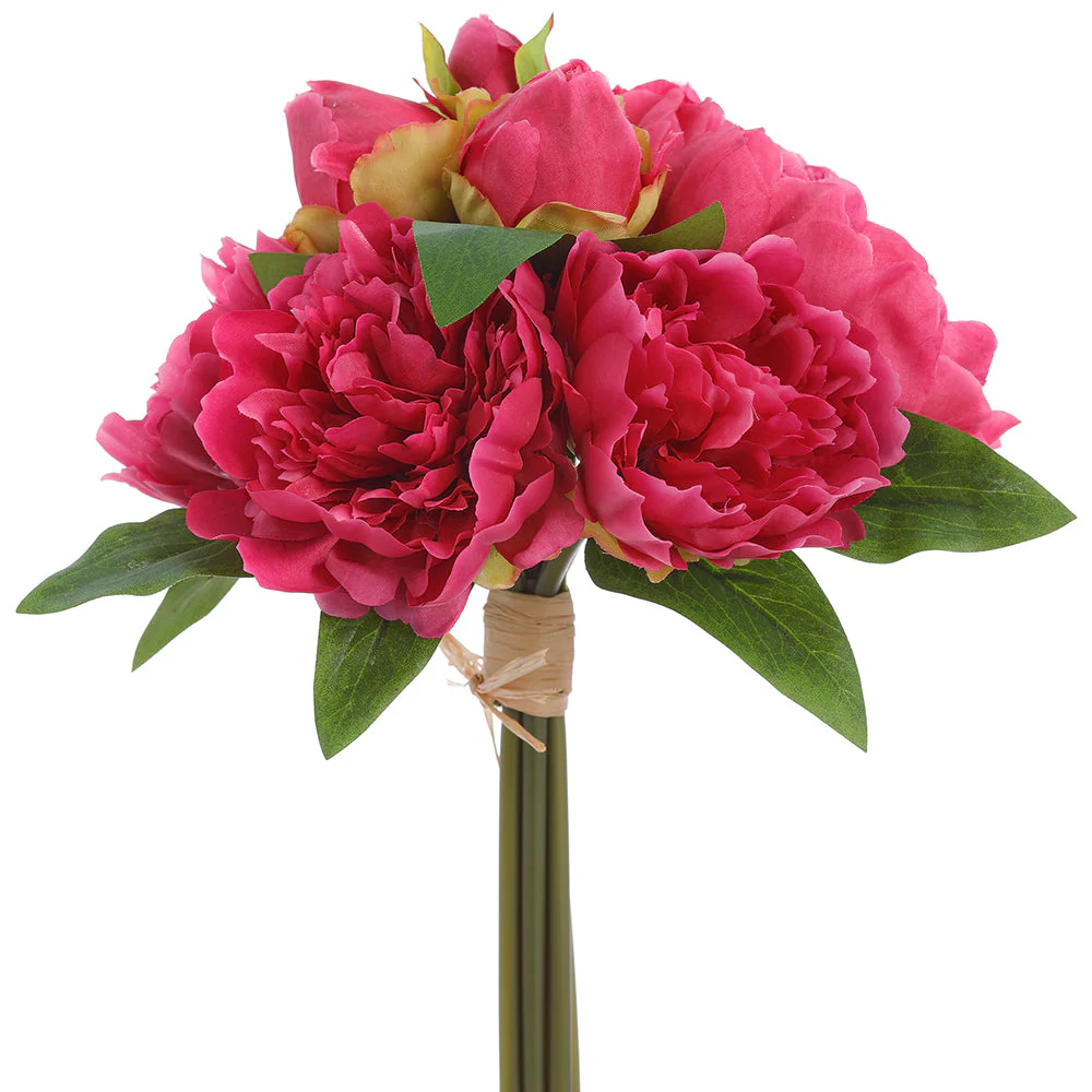 9.5" Peony Silk Flower Bouquet -Fuchsia (Pack of 12)