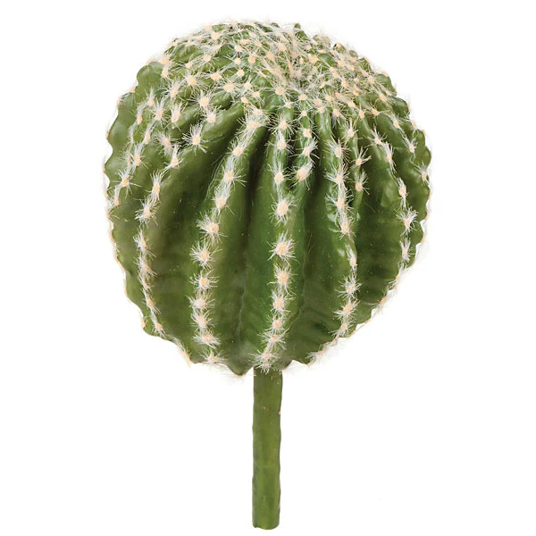 9.5" Plastic Barrel Cactus Artificial Stem w/Pink Flocked Needles -Green (Pack of 6)