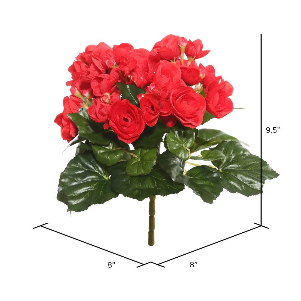 9.5" Silk Begonia Flower Bush -Red (Pack of 6) - Image 2