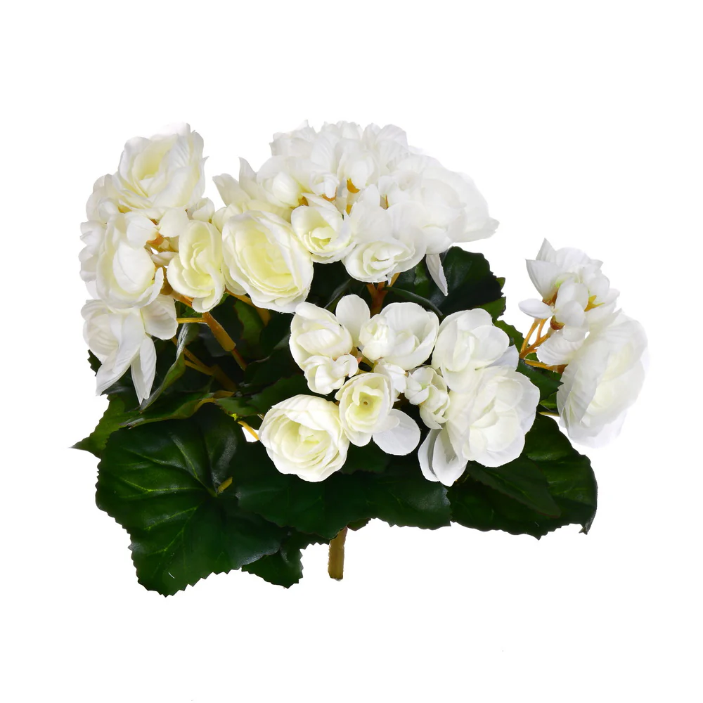 9.5" Silk Begonia Flower Bush -White (Pack of 6)