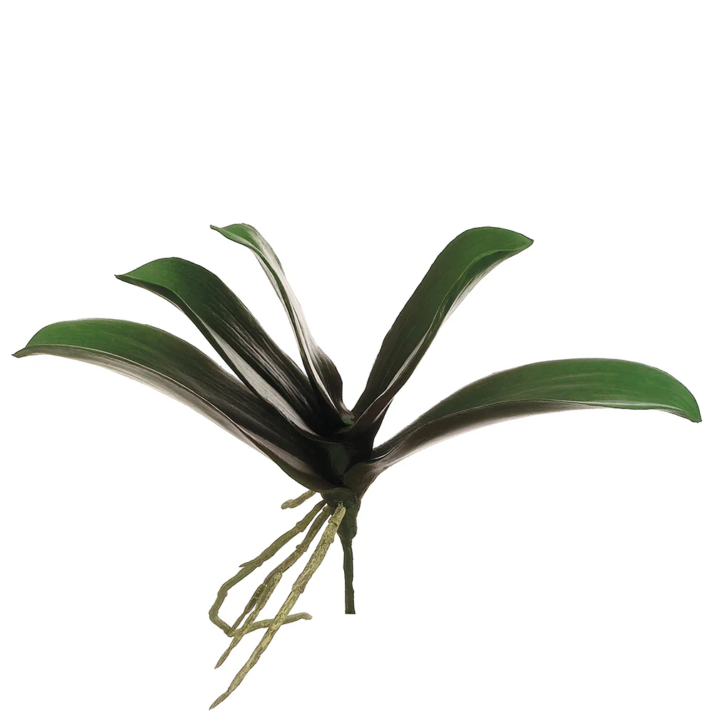 9" Hand-Wrapped Silk Phalaenopsis Orchid Leaf Plant Stem -Green/Burgundy (Pack of 12)