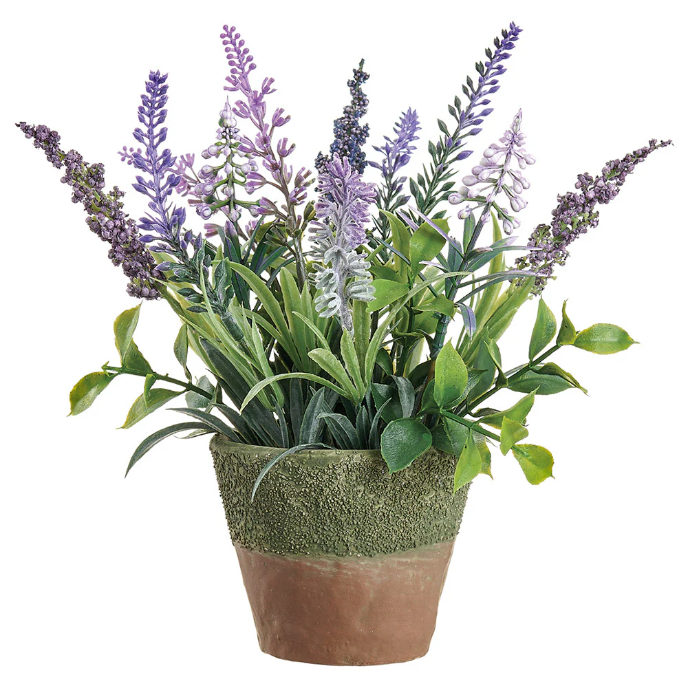9" Lavender & Muscari Silk Flower Arrangement w/Cement Pot -Lavender/Purple (Pack of 6)