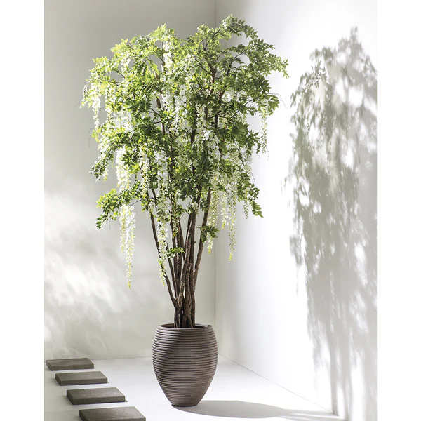 9' Silk Wisteria Flower Tree w/Clay Planter -White - Image 2