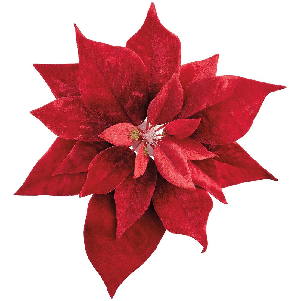 9" Velvet Poinsettia Battery Operated Fiber Optic Light Artificial Clip-On Flower -Red (Pack of 12) - Image 3