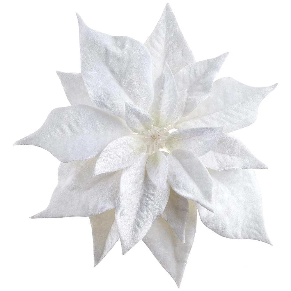 9" Velvet Poinsettia Battery Operated Fiber Optic Light Artificial Clip-On Flower -White (Pack of 12) - Image 3