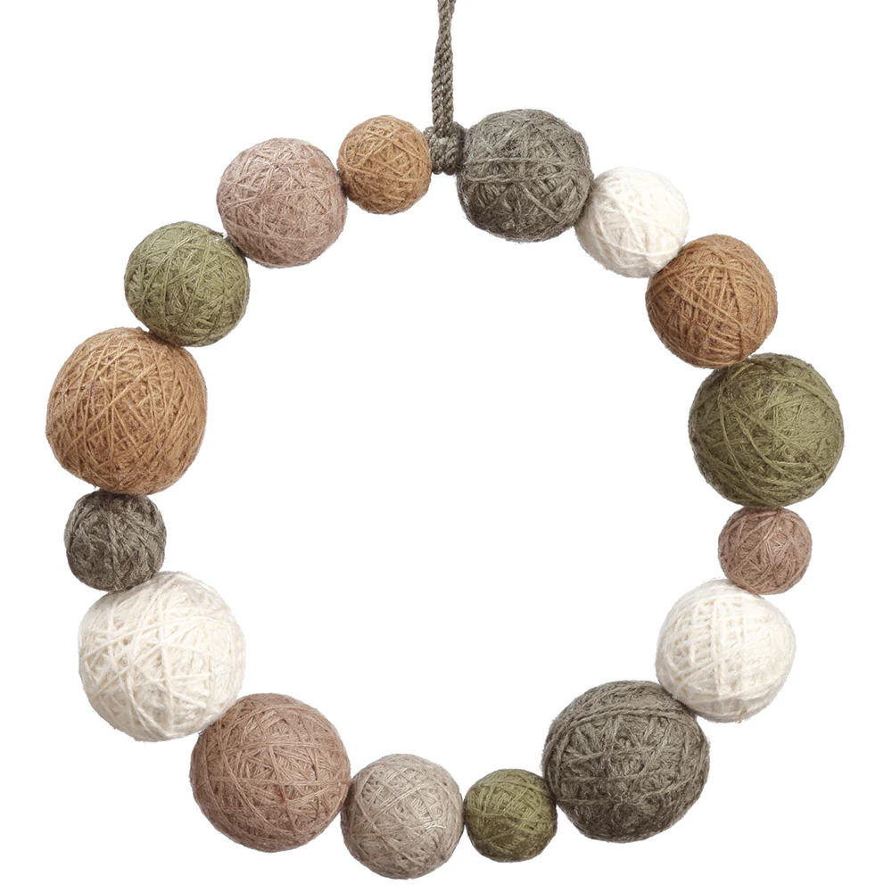 9" Wool String Wrapped Ball Wreath -Mixed Colors (Pack of 6)