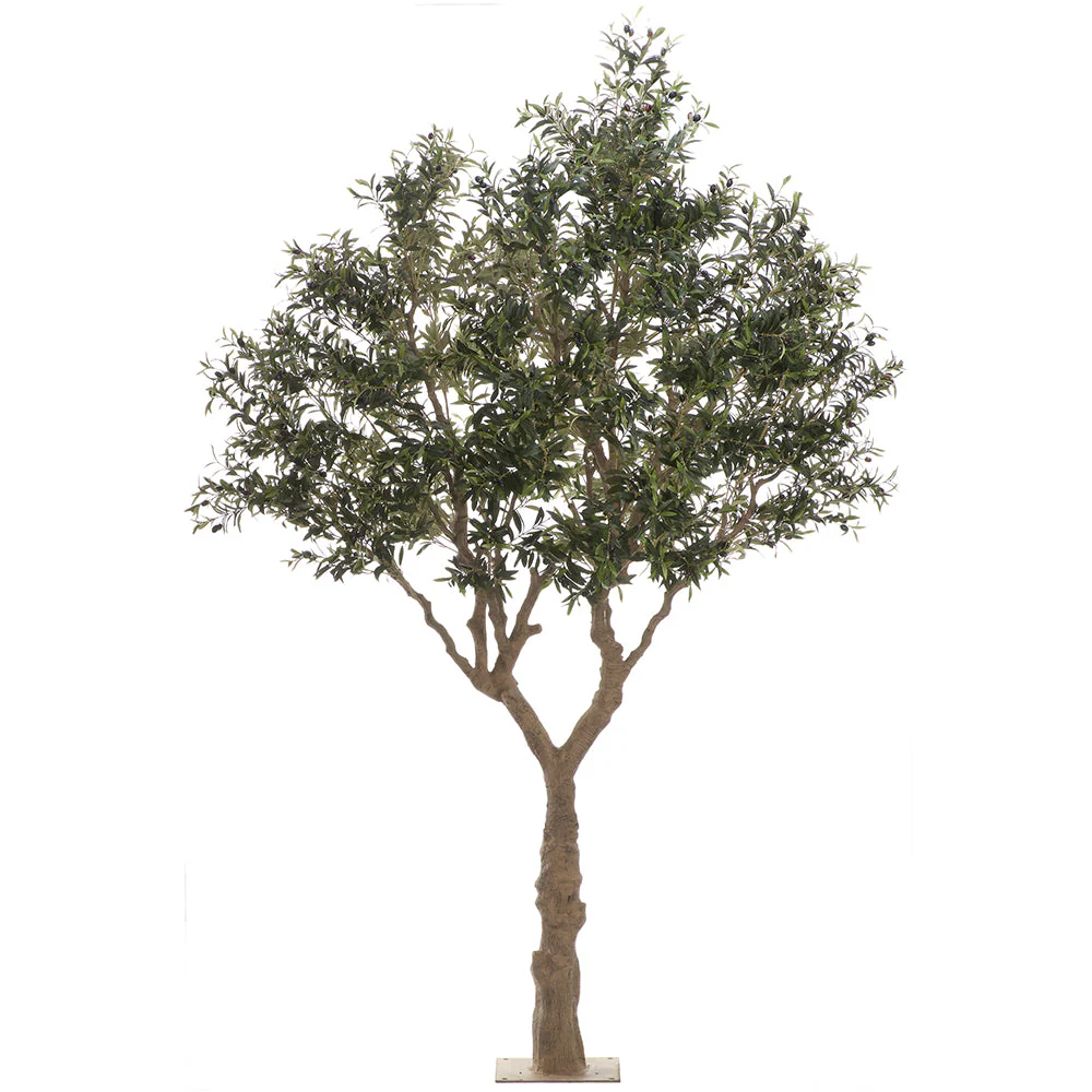 9'10 Olive Leaf & Berries Silk Tree w/Metal Plate Base -Green