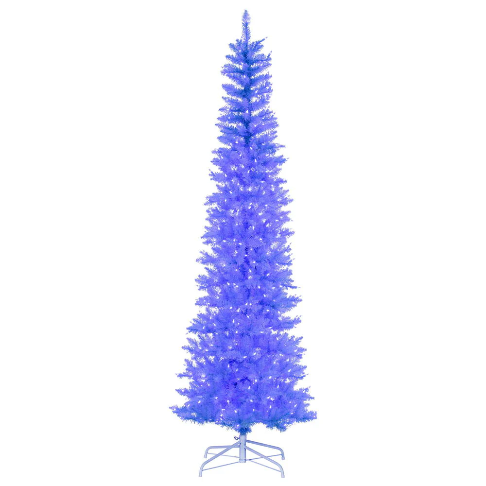 9'6"Hx42"W Pencil Artificial Christmas Tree, LED Pre-Lit (Sky Blue) -Sky Blue