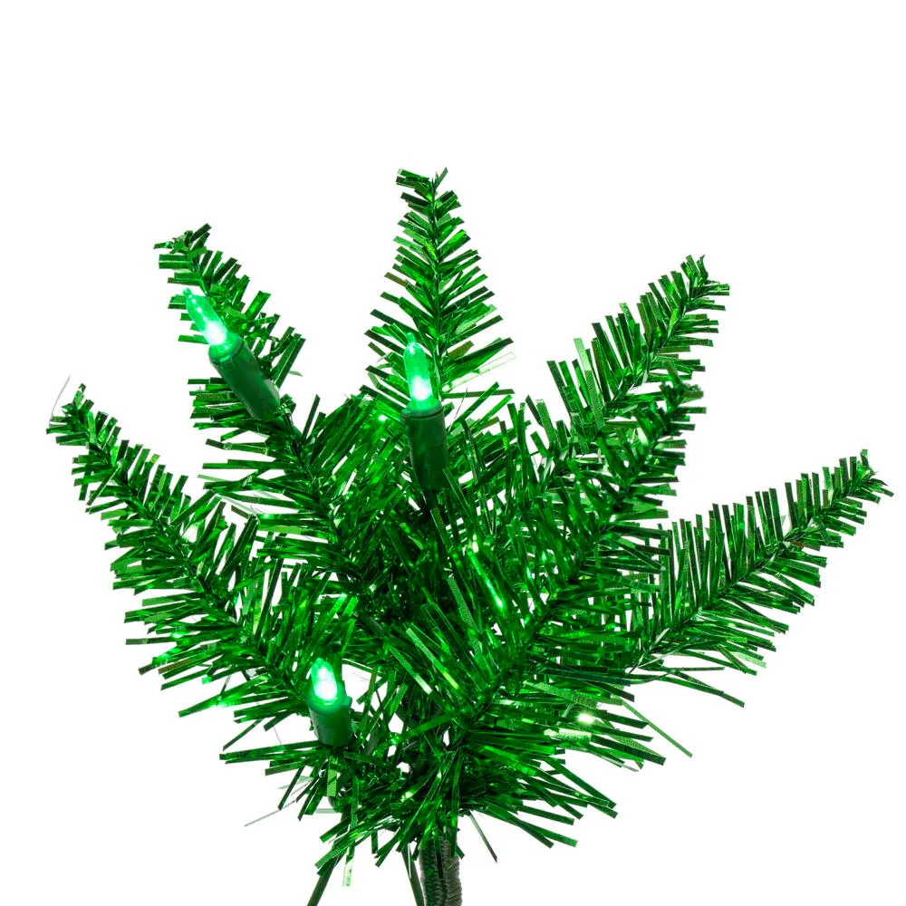 9'6"Hx42"W Tinsel Pencil Artificial Christmas Tree, LED Pre-Lit (Green) -Green - Image 2