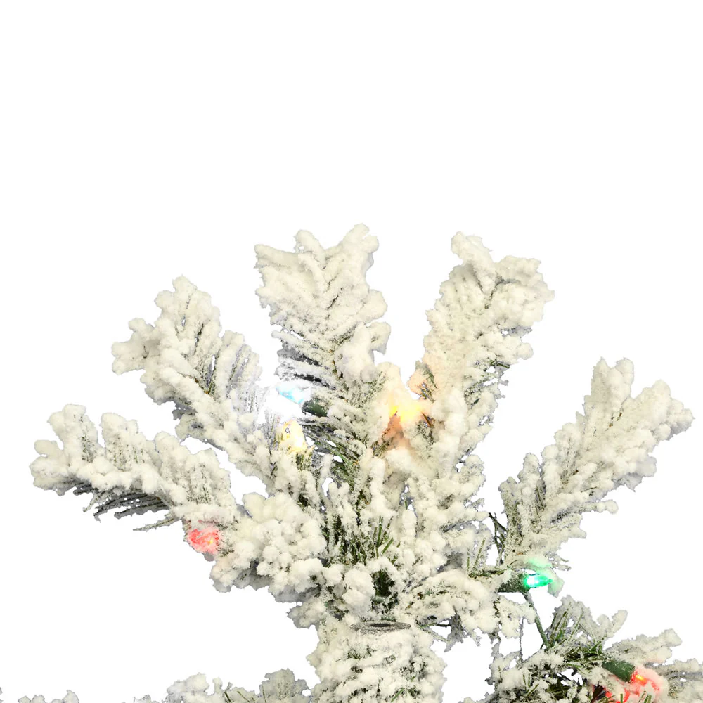 9'6"Hx44"W Flocked Pencil Pacific Pine Artificial Christmas Tree, LED Pre-Lit (Multicolor) -White - Image 2