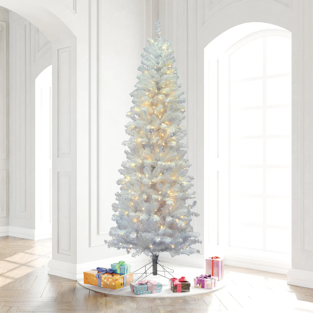 9'6"Hx44"W Pencil White Salem Pine Artificial Christmas Tree, Micro LED Pre-Lit (Multi-Mode) -White - Image 8