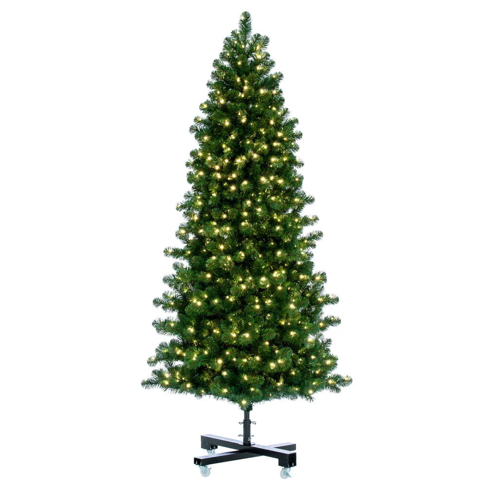 9'6"Hx45"W Slim Grand Teton Pine Artificial Christmas Tree, LED Pre-Lit -Green