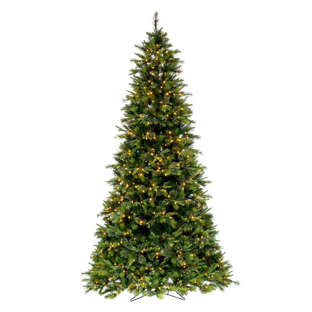 9'6"Hx67"W PE Cashmere Pine Artificial Christmas Tree, LED Pre-Lit -Green