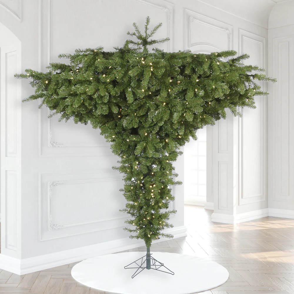 9'Hx102"W Upside-Down Pine Artificial Christmas Tree, LED Pre-Lit -Green - Image 2