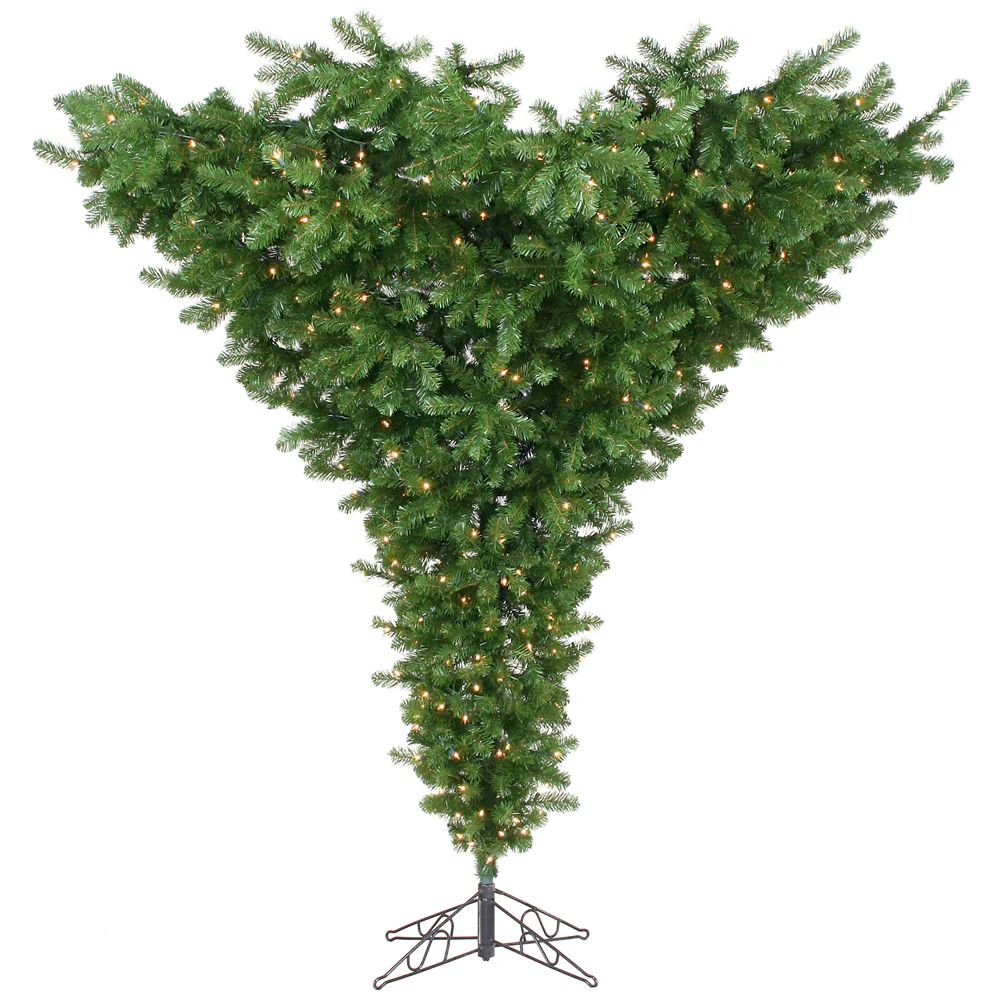 9'Hx102"W Upside-Down Pine Artificial Christmas Tree, Unlit -Green