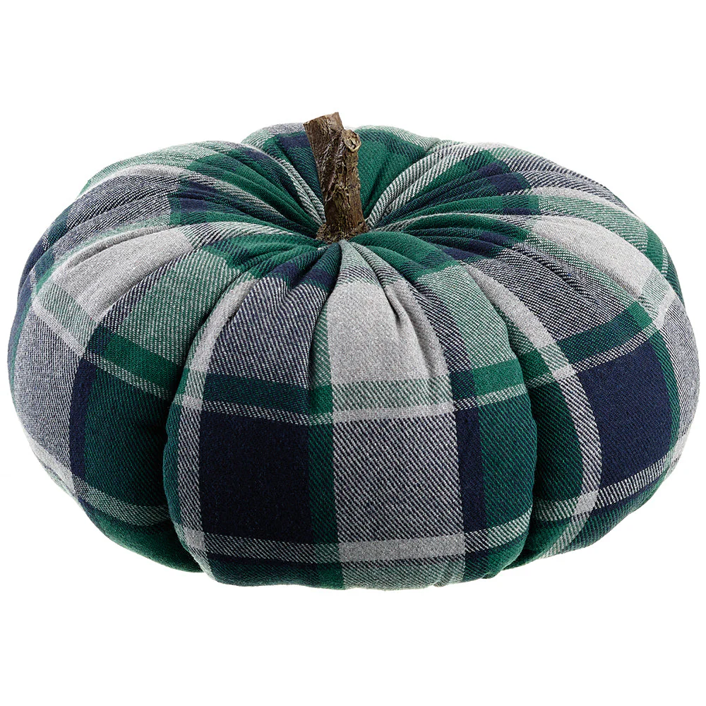 9"Hx14"W Artificial Plaid Pumpkin -2 Tone Green (Pack of 2)